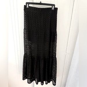 Olivaceous Crocheted Black Maxi Skirt